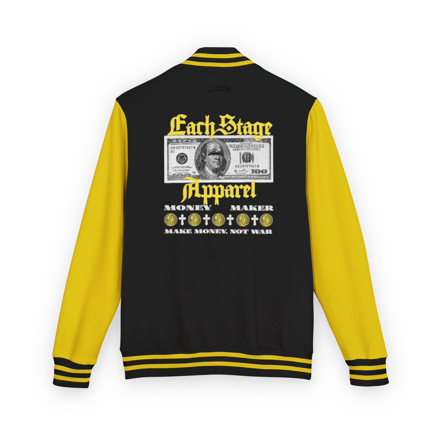 'EachStage Apparel' Cash Stack Varsity Jacket