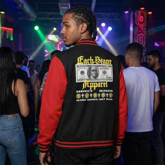 'EachStage Apparel' Cash Stack Varsity Jacket